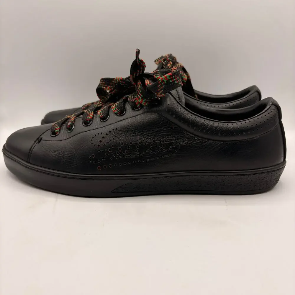 GUCCI Leather Perforated Logo Low Top Trainer Sneakers Black Sz 9G / 9.5 US $995